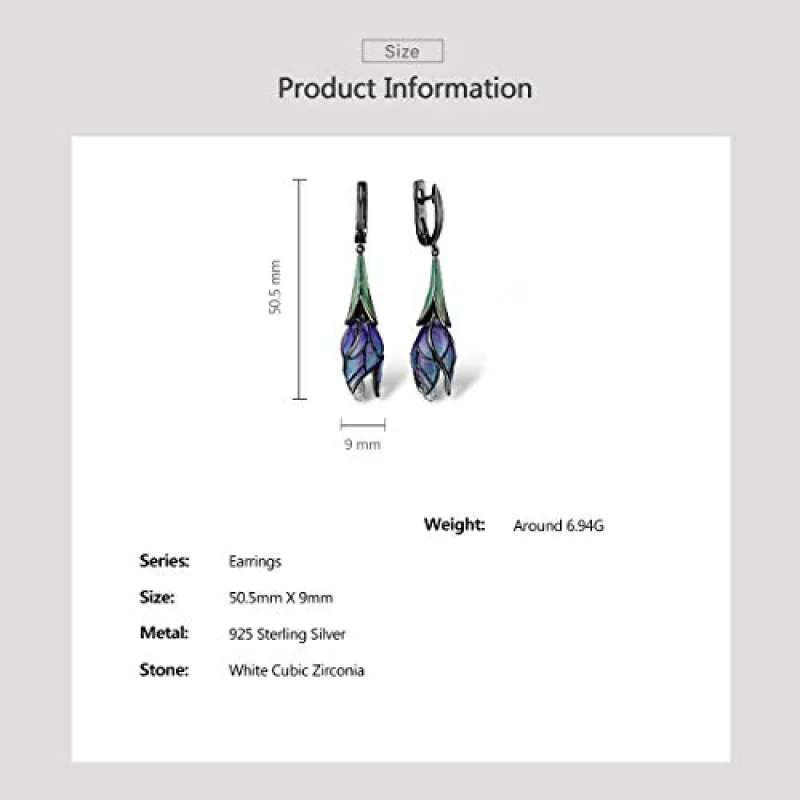 

Sterling Silver Enamel Tulip Earrings for Women Elegant Blue Flower Earrings