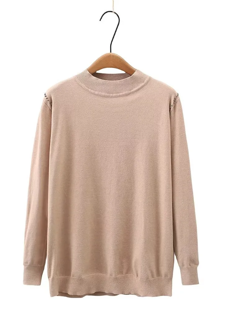 

Plus Size Women's Clothing Autumn High Quality Sweater Solid Color Soft Thin Sweater Crew Neck Long Sleeve Casual Pullover Tops