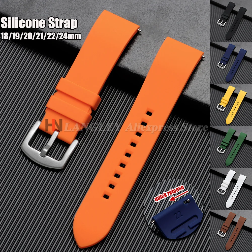 Durable Silicone Waterproof Quick Release Watch Strap - Soft Belt Bracelet (Various Sizes Available)