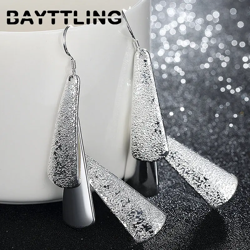 

High Quality 925 Sterling Silver Fine Frosted Long Earrings For Women Wedding Charm Earrings Wife Birthday Gift Jewelry