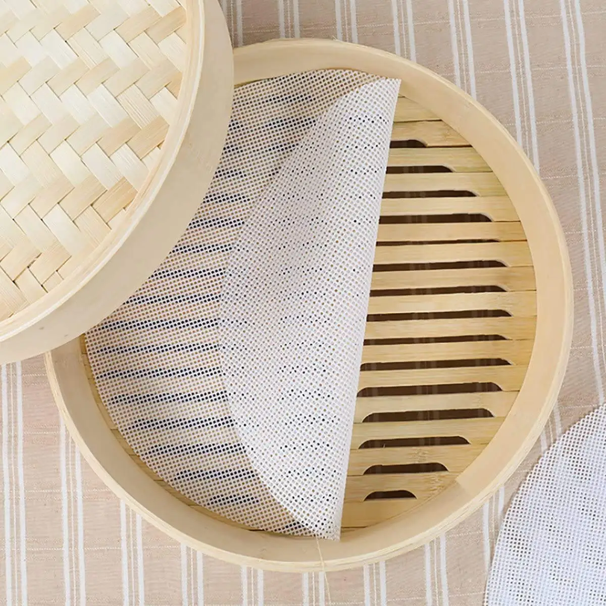 Non-stick Reusable Silicone Roly Steamer Mesh Round Mat Liners Pad Dim Sum Food Grade Pastry Dumpling Air Fryer Cooking Baking
