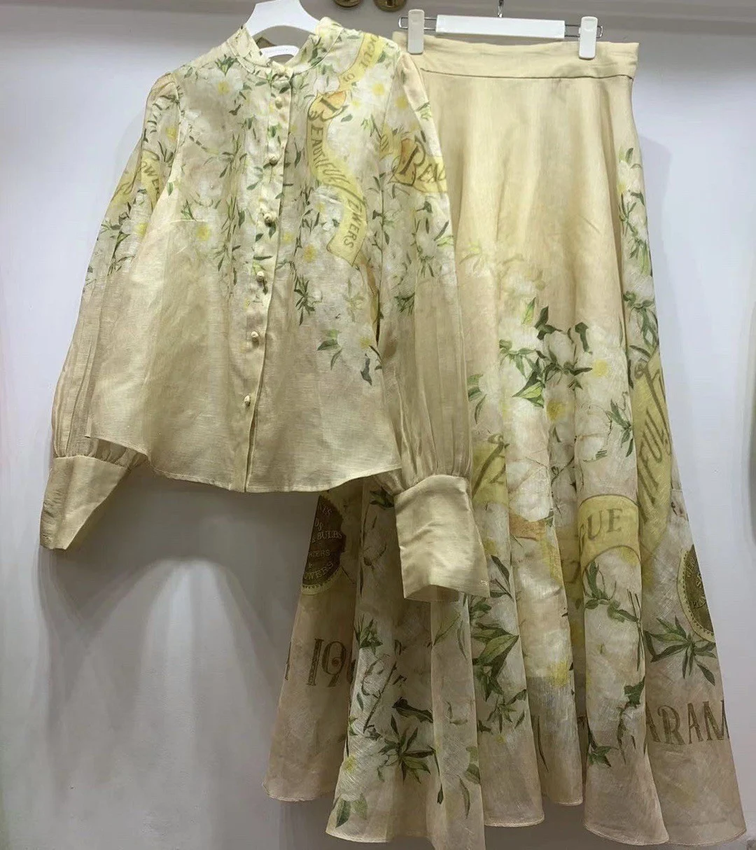 2024 Summer New Palace Style Silk Linen Top and Long Skirt Set Elegant Party Long Skirt Women's Dress Set