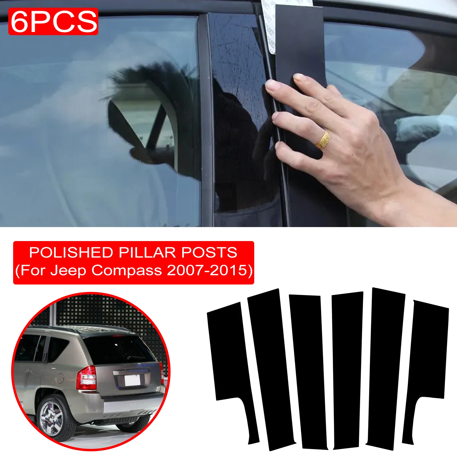 Polished Pillar Posts 6PCS For Jeep Compass 2007-2015 Car Window Trim Cover BC Column Sticker Acess&oacute;rio Para Carro car window stickers,window door cover trim,car window trim stickers,car window trim