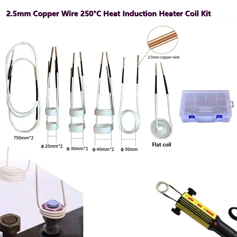 2.5mm Copper Wire 250&deg;C Heat Induction Heater Coil Kit for Magnetic Induction Heater Resistant for Removing Rusty Bolts Nuts