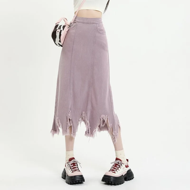 

Denim Skirts For Women Streetwear High Wasit Jean Skirt Female Trendy Retro Irregular Women's Skirts Jupe Femme