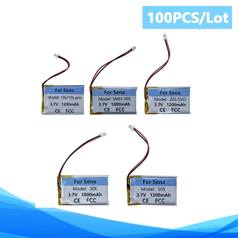 100 Pz/Lotto 1000Mah 1200Mah Batteria Per Sena 10C Pro 20S Evo 30K 50S Smh-10S Bluetooth Casco Auricolare Batterie Accumulatore Akku