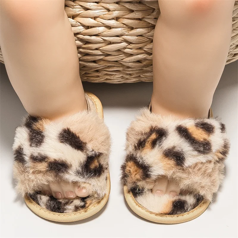 Suefunskry Baby Girls Plush Sandals Summer Cute Soft Sole Elastic Strap Flats First Walking Shoes for Toddler Newborn