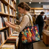 Sac fourre-tout matelassé vintage tendance, motifs imprimés en 3D, grande capacité, sac de voyage léger en toile de coton, accessoire pour femme 4