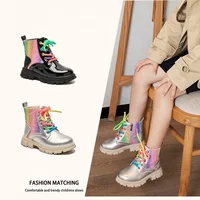 Children's Leather Short Boots Autumn and Winter Fashion 2024 Baby Girl Princess Ankle Boots Colorful Soft Soled Casual Shoes 3