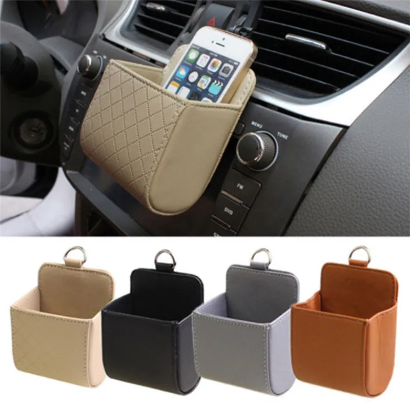 

Car Storage Bag Air Vent Dashboard Tidy Hanging Leather Organizer Box Glasses Phone Holder Storage Organizer Car Accessories