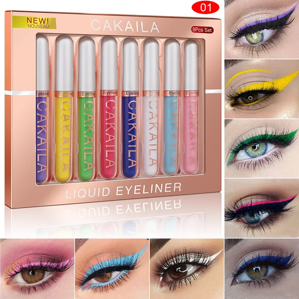 Glittery pestrý matná eyeliner nastaví vodotěsný oko liniové pero gel líčení uv glittery oko provést nahoře kosmetika eyeliners souprava 8 barvivo