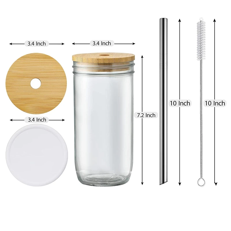 TANGLONG Mason Jar with Lid and Straw,24 oz Mason Jar Cups Set of 8,Glass Cups with Lids and Straws,Mason Jars with Handle,Mason Jar Drinking Glasses