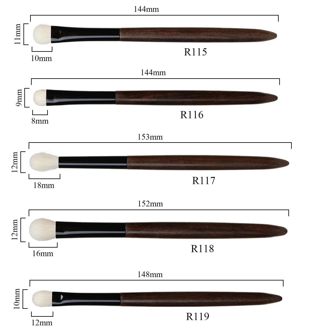 10pcs 메이크업 브러쉬 키트 사이코호 염소털 전문 수제 아이섀도우 블렌딩 브러쉬 에보니 우드 핸들 메이크업 브러쉬 세트