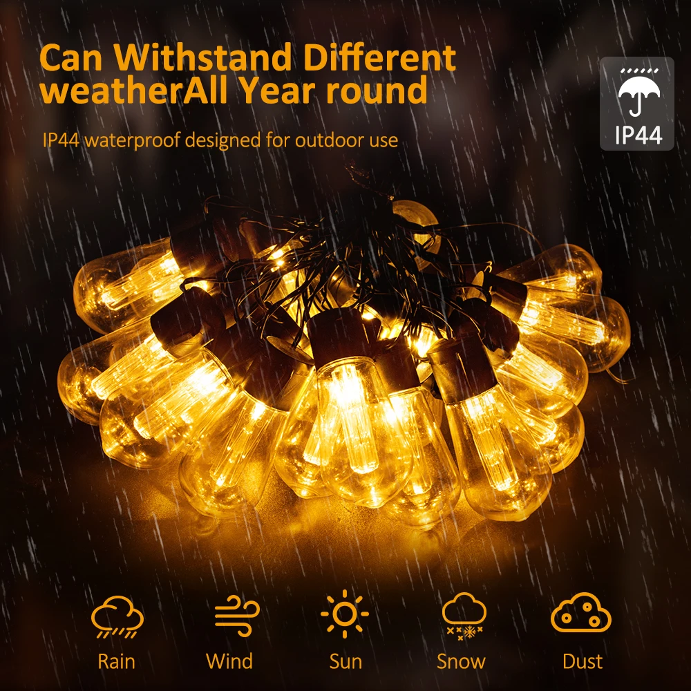 S14 Solar String Lights Outdoor Waterproof, 28FT 20 Bulbs Shatterproof Bulbs Patio Lights with Remote 8 Modes High-Brightness 5