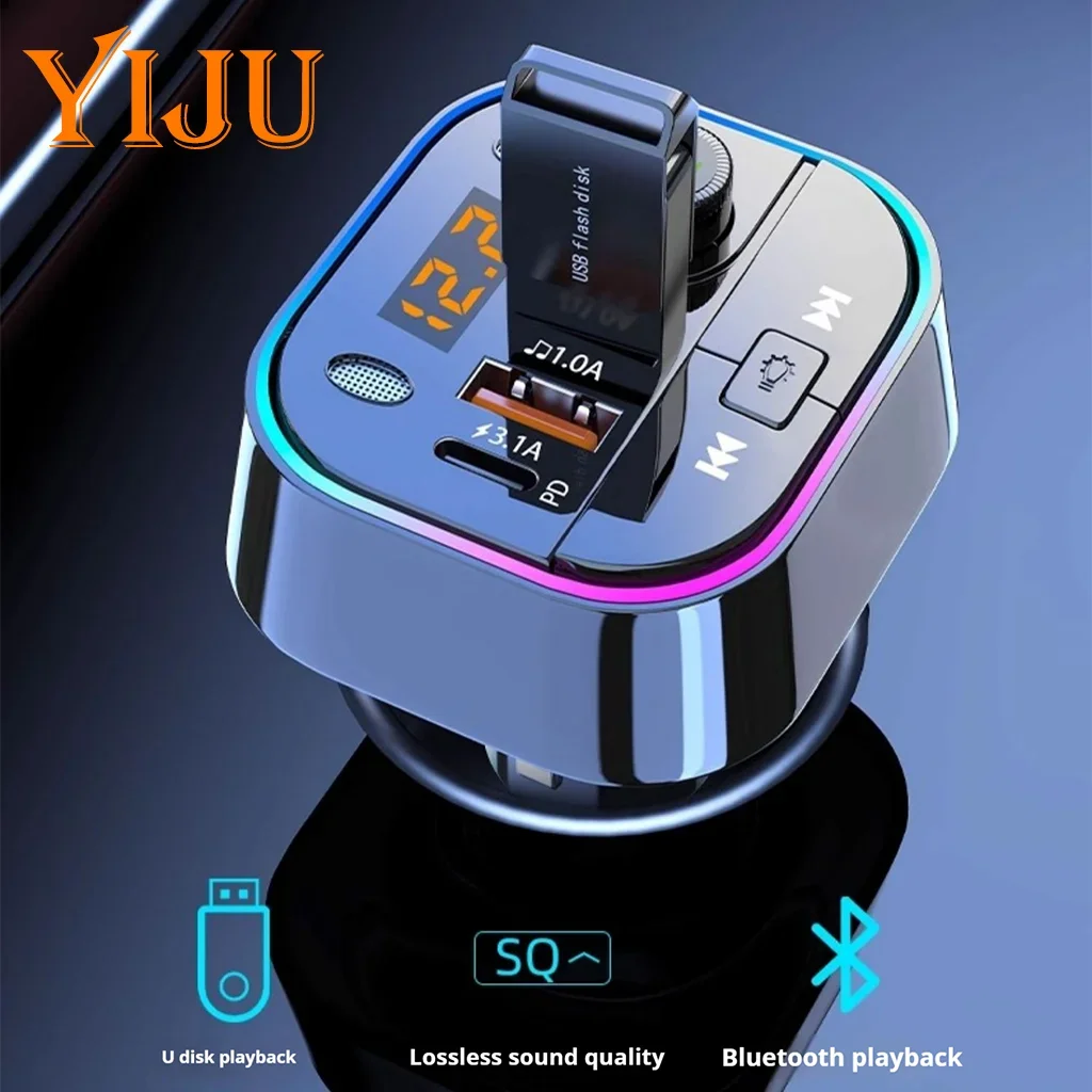YIJU Car MP3 Player Fm Transmitter Wireless Bluetooth 5.0 Noise Reduction Audio Receiver Car Kit Handfree Dual Usb