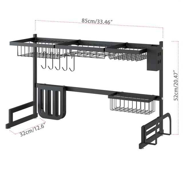 Over Sink Dish Drying Rack Large Two Tier Vertical, Drains & Dries