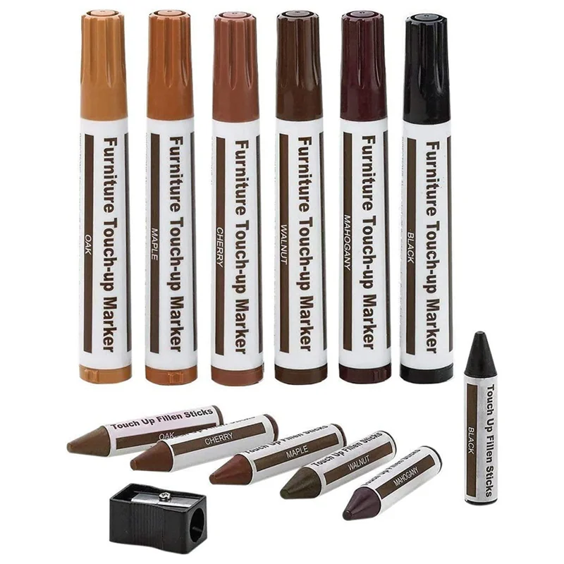 Furniture Repair Kit Wood Markers-Set of 13-Markers and Wax Sticks with Sharpener Kit for Scratches Wood Floors furniture repair markers