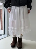 Chic Summer New Pure Color High-End Gauze Skirt f-length See-tough Puffy Bordered Midi Skirt Japanese Sle Casual Wear - Image 2