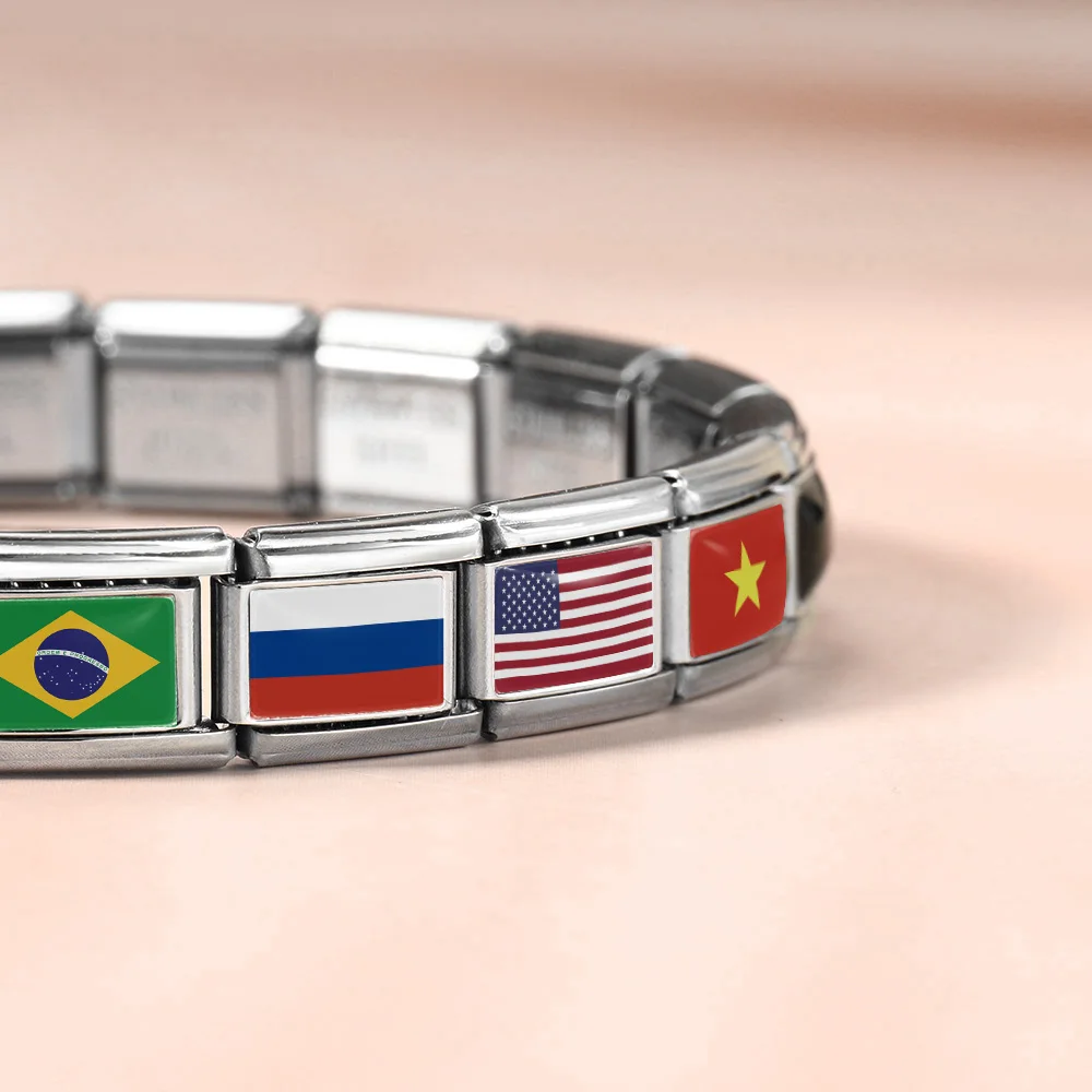 Stainless Steel Bracelet Classic World National Flag Italian Charm Link Fit 9mm Fashion Women Men Jewelry DIY Bead Making