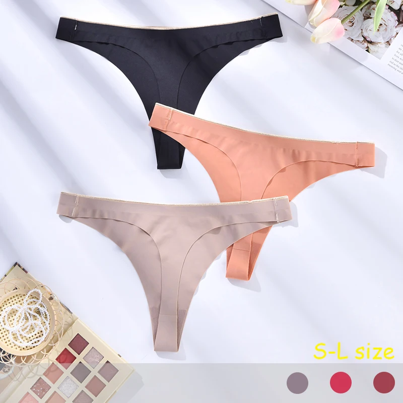 

3PCS Thongs For Women Seamless Low-rise Underwear Ice Silk Women Panties Sexy G-string Briefs T-back Underpants Lady Tangas