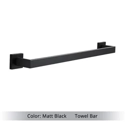 Matte Black Stainless Steel Bathroom Hardware Accessory Set with Shelf, Hook, Towel Rail, and Tissue Holder (Towel Bar)