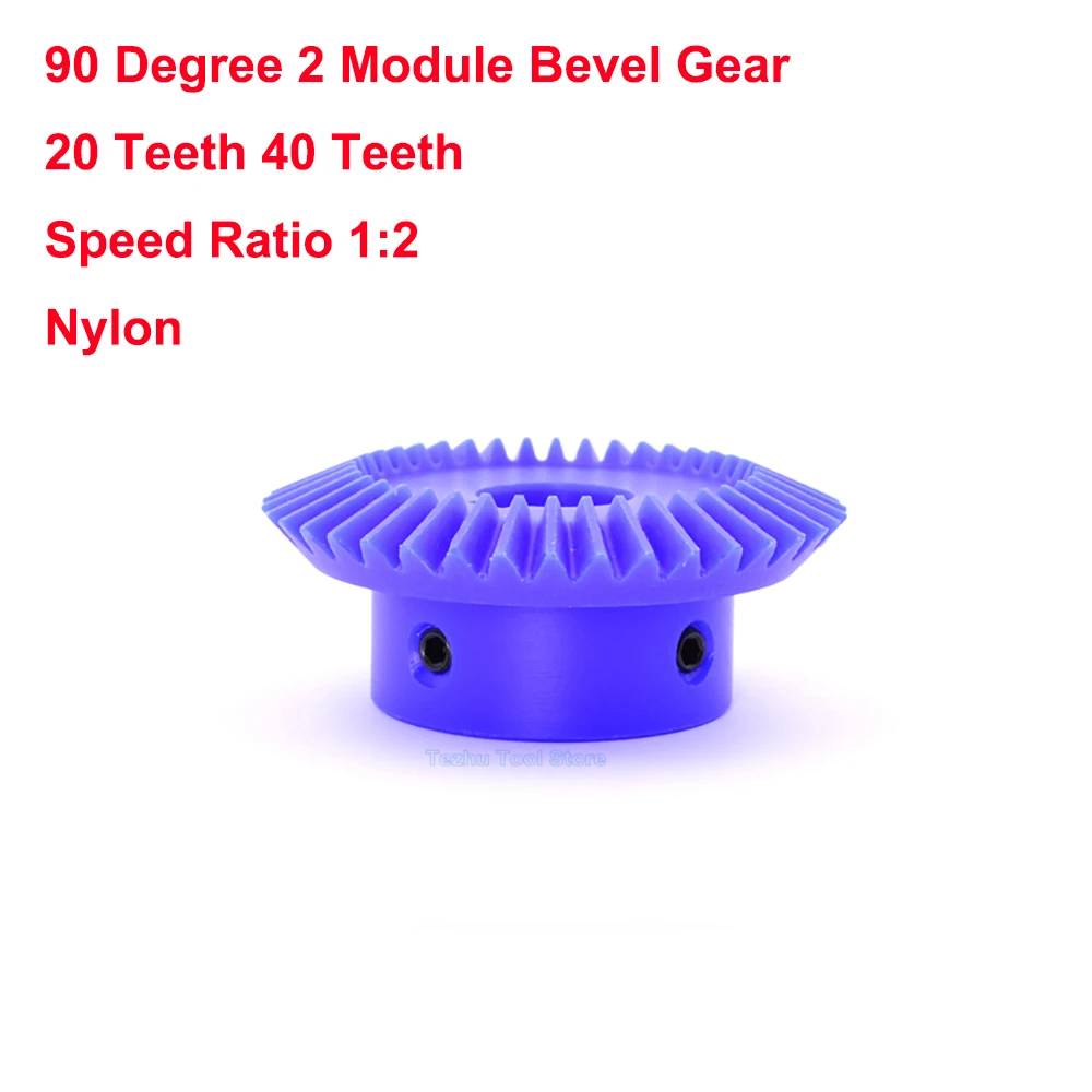 

1PCS Nylon 90 Degree 2 Module Bevel Gear 20 Teeth 40 Teeth Blue Meshing Angle Gear Bore 12mm-25mm Speed Ratio 1:2
