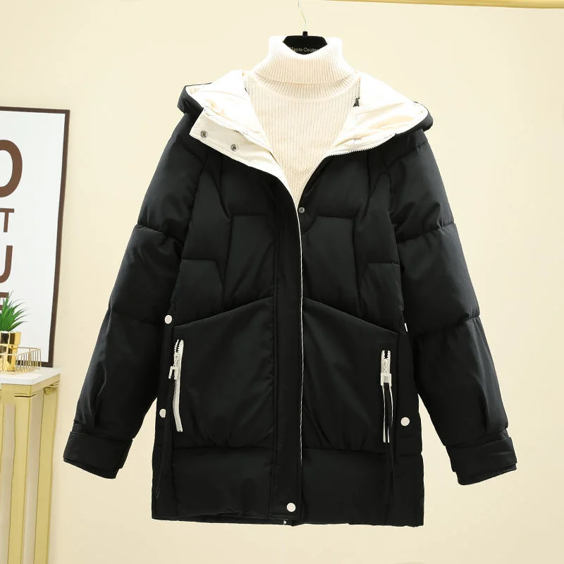 2023 Winter New Popular Korean Version Loose Thickened Cotton Coat Women Mid Length Hooded Winter Coat Women