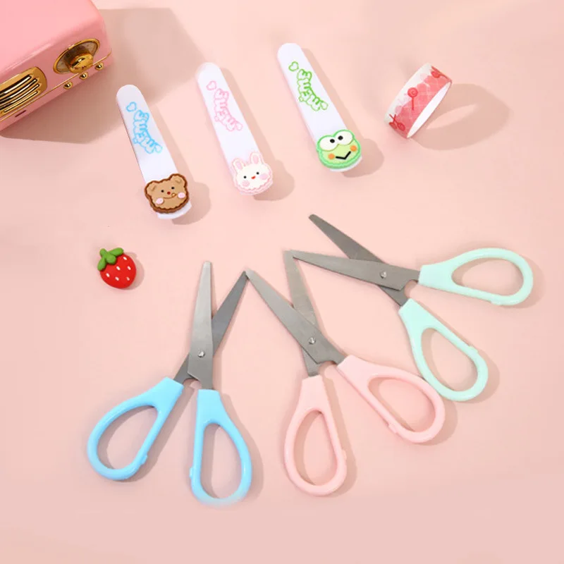 18pcs Kawaii 동물 어린이 가위 보호 커버 공예 가위 편지지 어린이 학교 용품 귀여운 가위 종이 커터