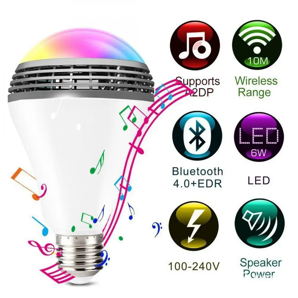 

Умная Светодиодная лампа E27, цветные RGB музыкальные лампы, беспроводная, 4.0, управление музыкальным динамиком, таймером