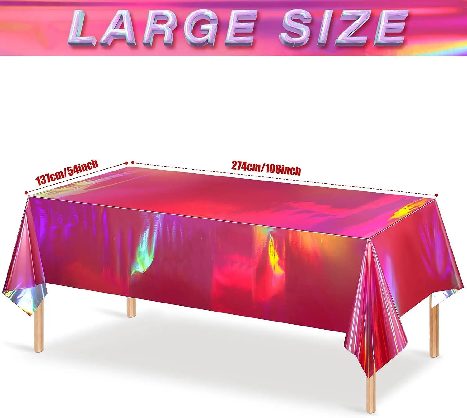 Hot Pink Iridescence Plastic Tablecloth Shiny Foil Metallic Laser Rainbow Rectangle Table Cover for Birthday Wedding Party Decor 5 Hot Pink Iridescence Plastic Tablecloth Shiny Foil Metallic Laser Rainbow Rectangle Table Cover for Birthday Wedding Party Decor 5