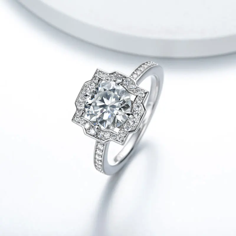 DEZO 여성용 모이사나이트 약혼 반지, 기념일 솔리드 925 실버 라운드 컷 VVS D 컬러 GRA 인증서, 총 2.5ct 