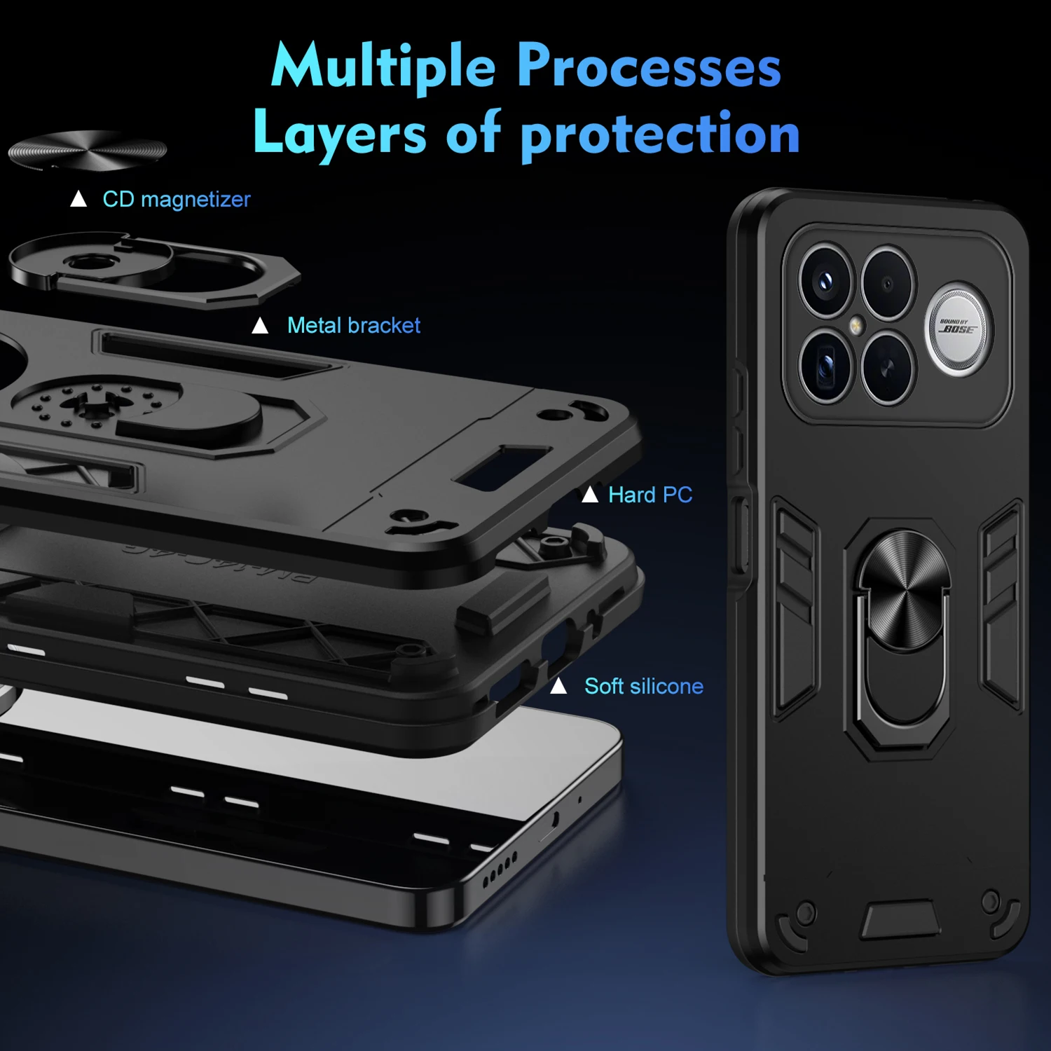 Military-Grade Protective Case with Ring Holder and Magnetic Mount Capability