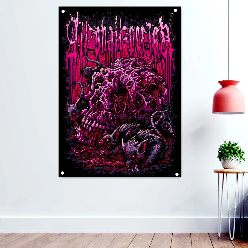 

Bloody Skull Dark Artworks Banner Canvas Printing Wall Hanging Macabre Art Rock Music Poster Flag Tapestry Mural Wall Decoration