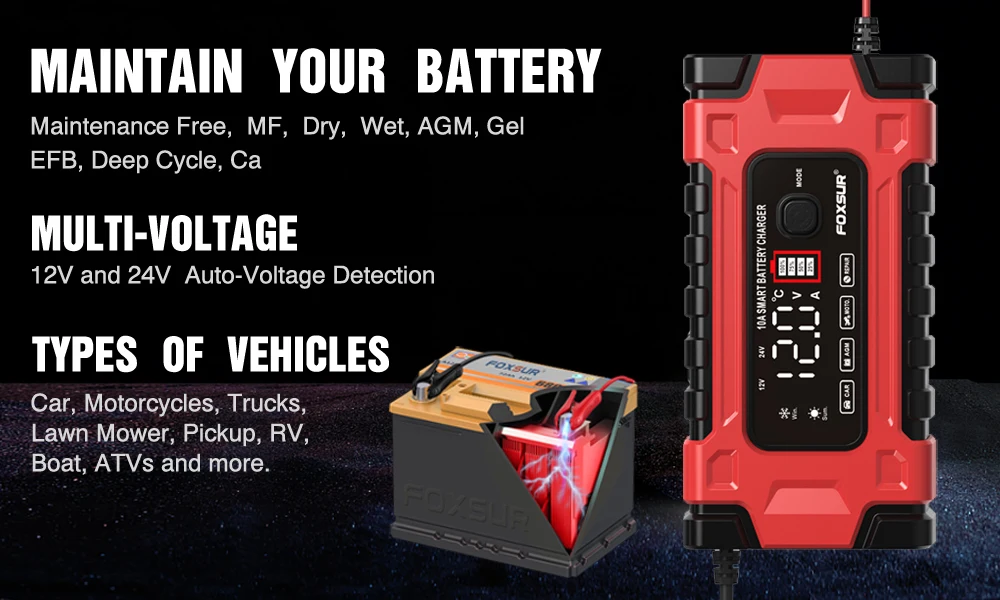 Neue 12v 10a voll automatische Autobatterie ladegerät 7-stufiges