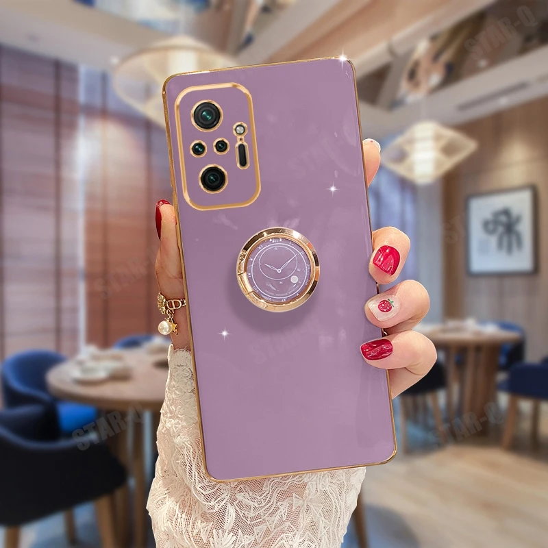 Luxury Ring Holder Plating Phone Case On For Xiaomi Redmi Note 10