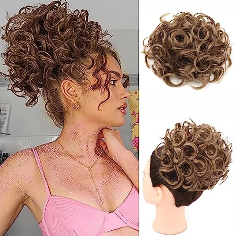 Drawstring hair messy bun hair fluffy drawstring top curling patches for girls