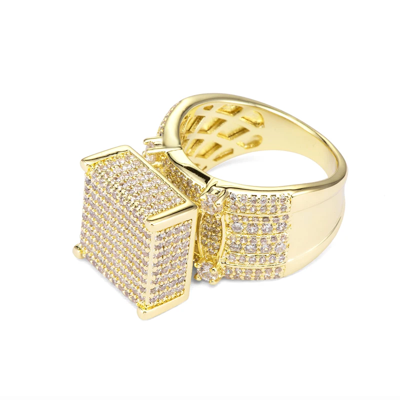 High Quality Men Rings Wide Square 3D Punk Zircon Jewelry Paved CZ Crystal Shiny Gift For Male