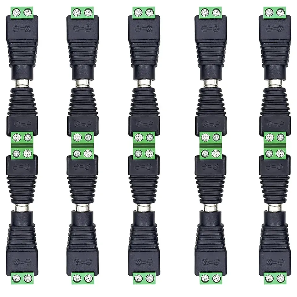 5 Pairs Male and Female Welding-Free DC Plug 5.5*2.1mm Welding-Free DC Female Head Green Terminal Monitoring Power Plug Push-But