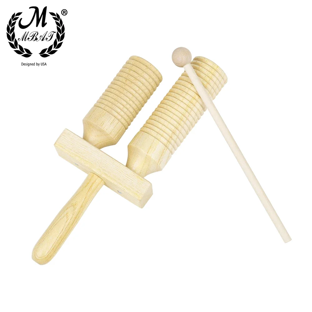 MBAT Guiro Wooden Environmental Double-Tone Tube Maracas Percussion Musical Instrument Children Gift With Stick Toddlers Toys