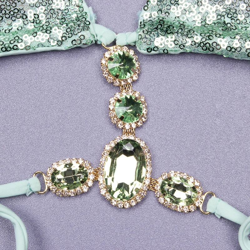 Rhinestone Bikini Swimsuit - Sexy Push-Up Swimwear for Women