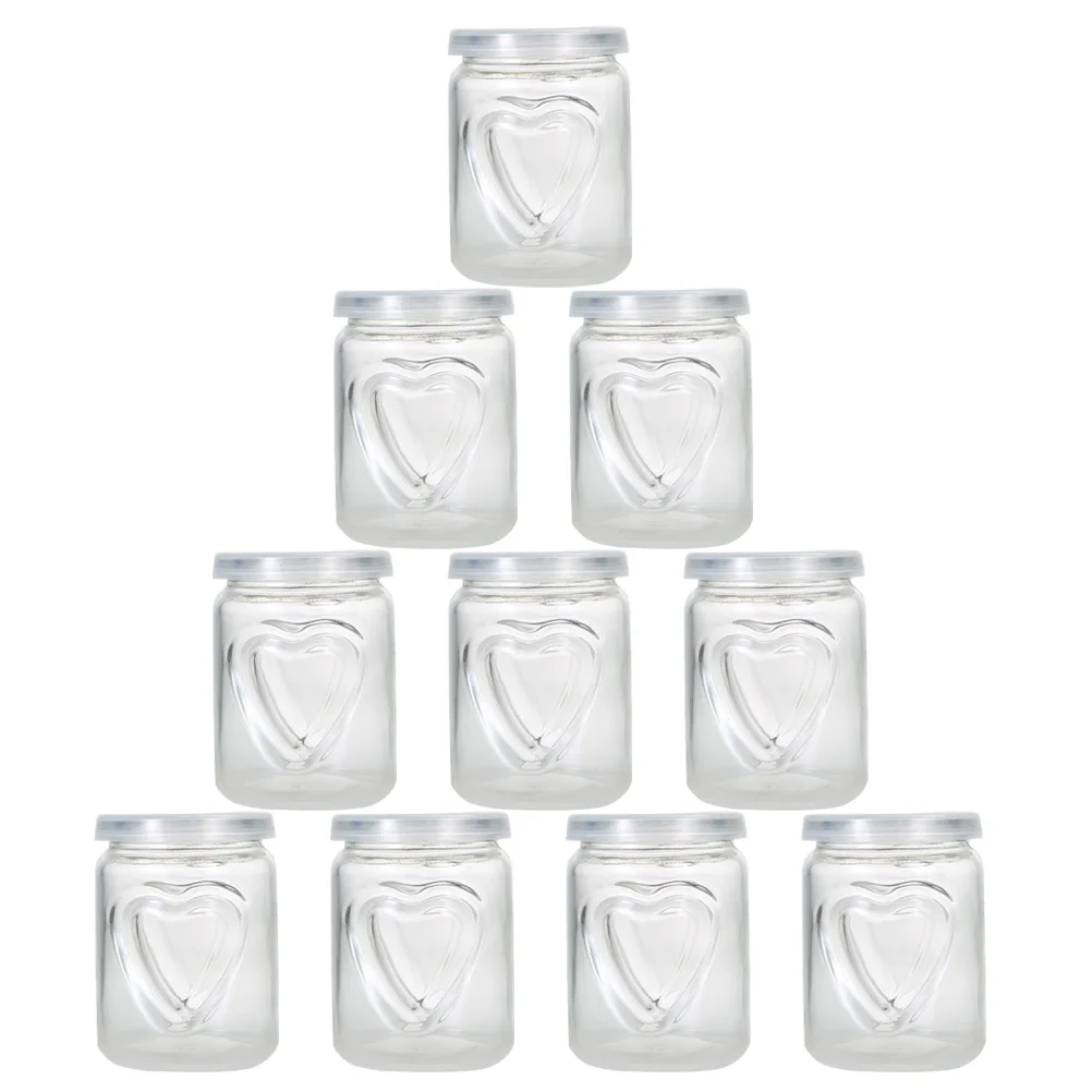 

10 Pcs Container Heart Pudding Bottle Glass Jars Clear Plastic Mousse Jelly Bottles