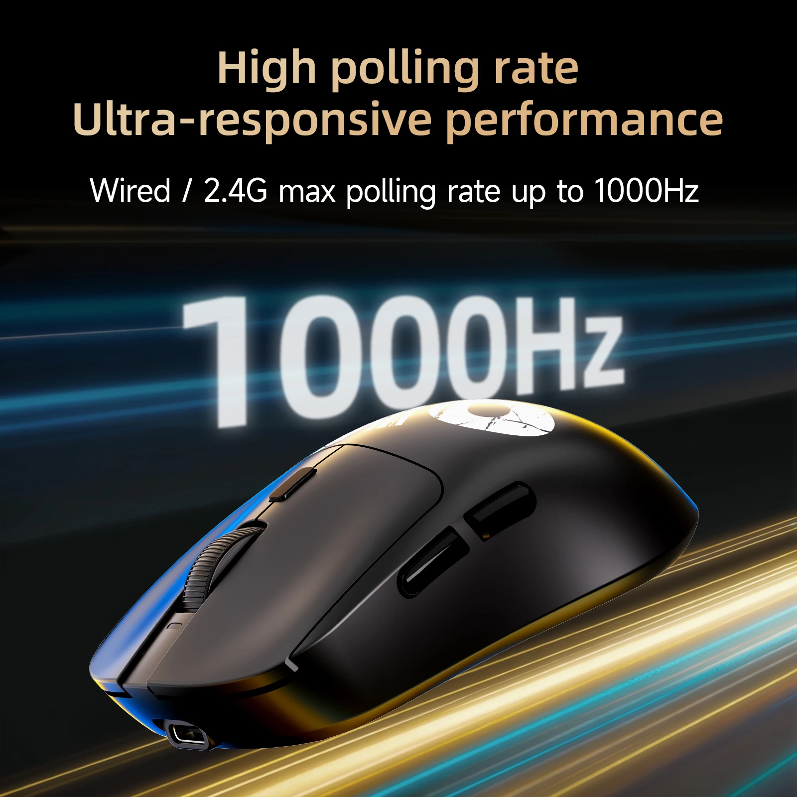 Tri-Mode Wireless Rechargeable Gaming Mouse, Cool Black Design