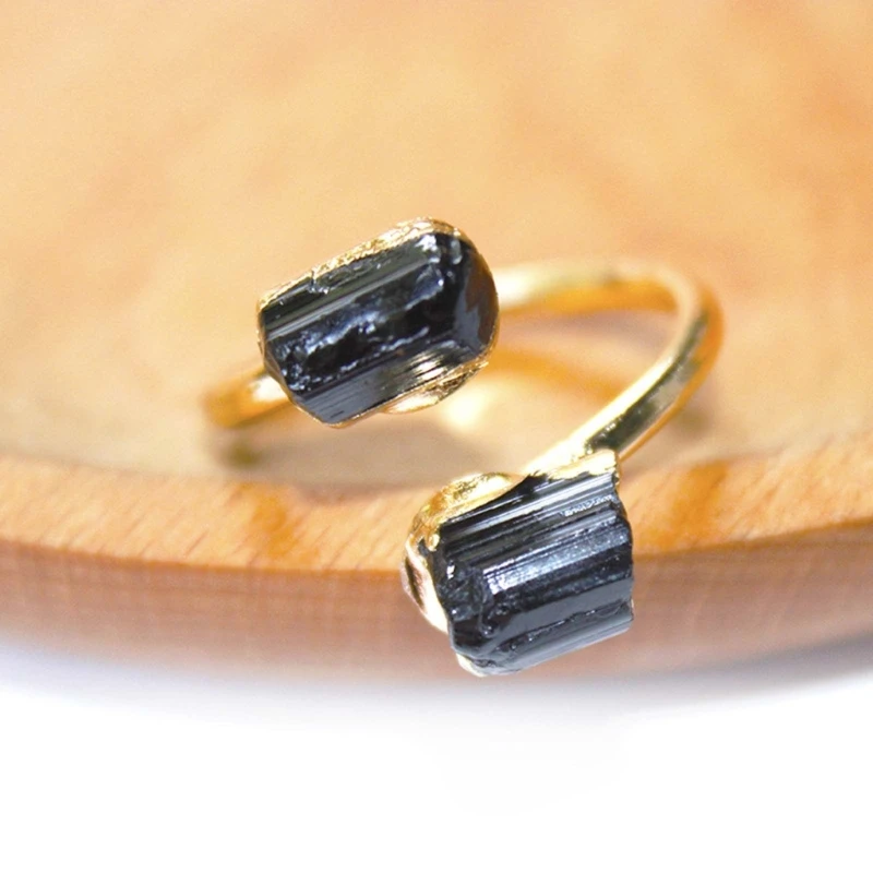 Natural Black Tourmaline Antique Adjustable Ring Reiki  Healing Black Crystal Women Fashion Finger Ring Jewelry 5