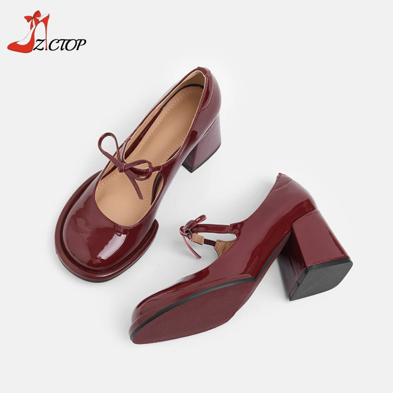 Red Mary Jane Heels Pumps for Women 2026 Spring Autumn New Patent Leather  Vintage Bowtie Thick High Heeled Party Dress Shoes - AliExpress 322