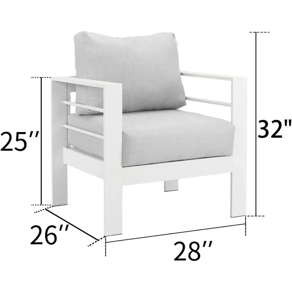 Patio Furniture Metal Armchair,2 PCS All-Weather Aluminum Garden Outdoor Contemporary Sofa Chair(White)with Cushions(Light Grey) 6