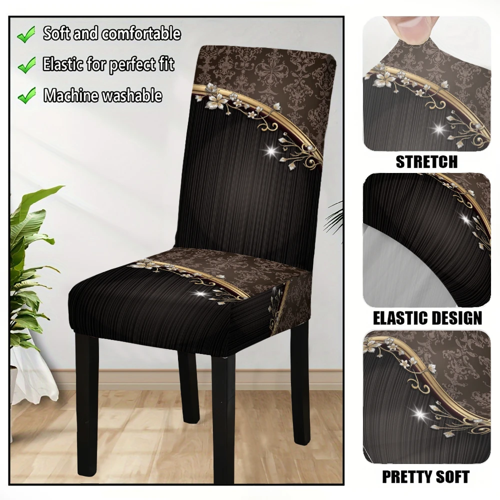 Brown Jacquard Dining Chair Covers – Stretch Seat Protectors (4/6 Pack) 6