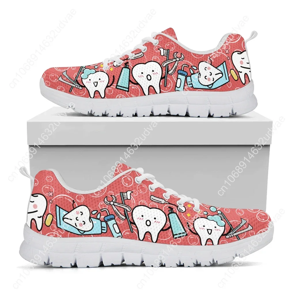 Pink Dental Teeth Prints Casual Women Shoes Flats Sneakers Air Mesh Comfortable Ladies Footwer Cartoon Zapatos Mujer