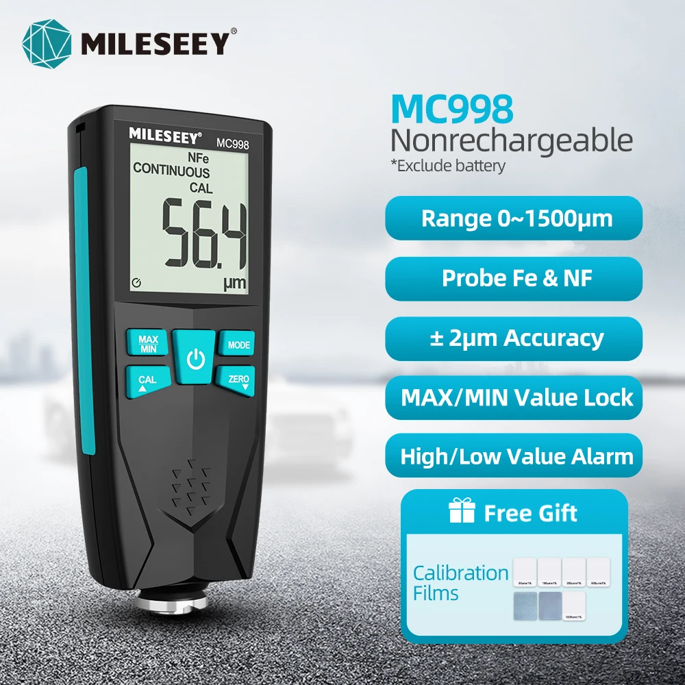Thickness Gauges Car Paint Film Coating Detector 0-1500um Fe & NFe Probe Kits Mileseey MC996 MC998