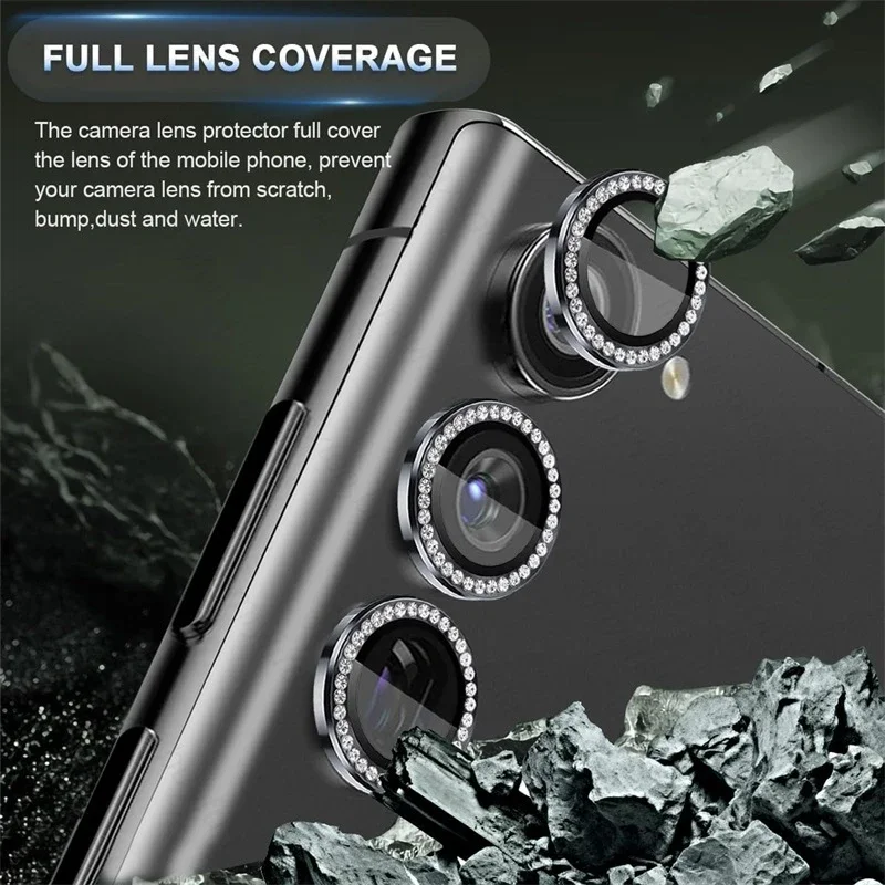 Diamond Tempered Glass Camera Lens Protector with Alloy Ring Cover - 9H Durability