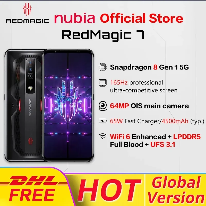 Global Version Nubia Redmagic 7 5G Snapdragon 8 Gen 1 Octa Core 6.8 inch  165Hz AMOLED 64MP Triple Cameras 65W Fast Charging